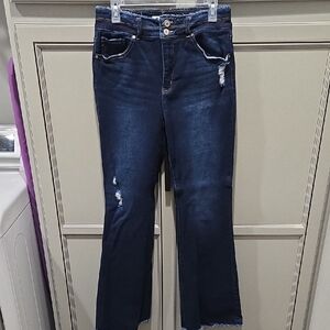 KanCan Dark Blue Distressed Flare Jeans